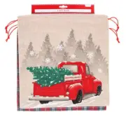 Holiday Time Burlap Drawstring Vintage Red Pickup Truck Gift Bags Set Of 2