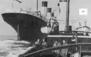 RMS OLYMPIC WITH TENDER PULLING ALONG SIDE HER, REPRINT, NICE!