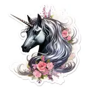Black Unicorn Flowers, Vinyl Decal Sticker, Indoor Outdoor, 3 Sizes, #11701