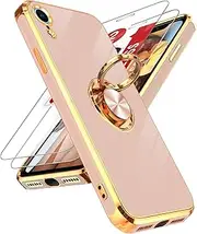 LeYi for iPhone XR Case: with Tempered Glass Screen Protector [2 Pack] 360° Rotatable Ring Holder Magnetic Kickstand, Plating Rose Gold Edge for iPhone 10 XR Case, Pink