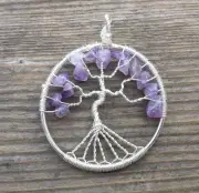 NATURAL AMETHYST TREE OF LIFE WIRE WRAPPED PENDANT STONE GEMSTONE