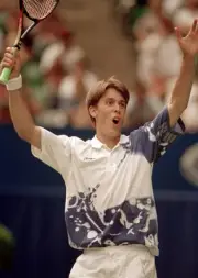 Mikael Tillstrom of Sweden celebrates during the Australian Open T- Old Photo