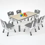 LulliSpace 47.2"X23.6"Graffiti Desktop,Suitable for Daycare,Classrooms, Home,with Storage Box, Grey, 6 Chairs