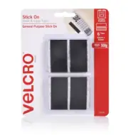 VELCRO Brand 25 x 50mm Black Stick On Hook And Loop Tape - 6 Pack