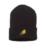 Wildlife Goldfinch bird embroidered beanie hat, custom embroidered winter beanie