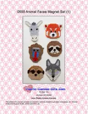 Animal Faces 1 Magnets-Sloth, Red Panda, Wolf-Plastic Canvas Pattern or Kit