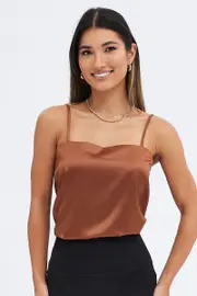 Brown Cami Sleeveless Longline Tunic Top - Size 14, Women's Cami