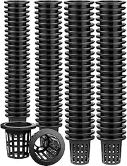 100 PCS 5CM Garden Slotted Mesh Round Net Cups, 2 Inch Lightweight Economy Heavy Duty BPA Free Plastic Cups, Wide Lip Bucket Basket Pot for Hydroponics Aquaponics (Black)