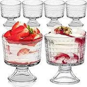 LYCN 6 x Ice Cream Cups Glass, 330 ml Dessert Bowls, Dessert Glasses with Base, Ice Cream Bowls, Small Bowls, Clear Snack Cups for Fruit Salad, Milkshakes, Pudding