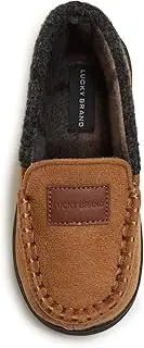 [Lucky Brand] Boy's Micro-Suede Moccasin Loafer Slippers with Plaid Lining