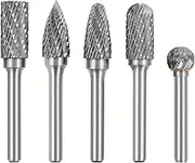 KangTeer 5Pcs Carbide Burr Set,1/4" Shank 12mm Cutter Dia Double Cut Tungsten Carbide Rotary File Tool for Die Grinder Bits,Metal Woodworking Carving Polishing Engraving