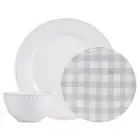 Rustic Cottage Grey, Winter frost white 12 Piece Dinnerware Set, Service for ...
