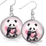 Panda Bear Dangle Earrings Pink Heart Panda Lover Gift Jewelry