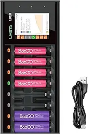 LIMETA 8-Slot Household Battery Chargers,Rechargeable Battery Charger with USB-C LCD Display,Fast Charger for Smart Charge Batteries AA AAA Li-lon LiHv Ni-MH Ni-Cd