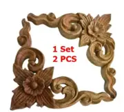 Teak wood carving flowers&Thai patterns into the corner triangular shape,1set,2