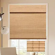 [LUCKUP] Cordless Bamboo Roman Blinds Shades for Indoor Windows-Blackout Room Darkening Roman Blinds with 6" Valance Cover Enhanced Privacy, 22" W x 64" H