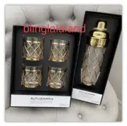 ALTUZARRA 18K GOLD COCKTAIL SHAKER Doubled Old Fashion GLASSES Full Set Gift Box