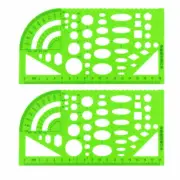 Educational Stationery Plastic Drawing Tool Geometric Template Ruler Green 2 Pcs