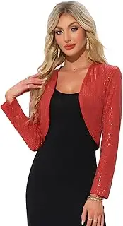 [Allegra K] Women's Sequin Jacket Party Open Front Short Glitter Bolero