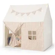 Babyjoy Large Play Tent Kids Playhouse w/Padded Mat & Star Lights Indoor Outdoor Pretend Play Toy Beige