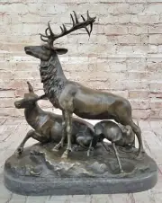 Stag and Family by Mene Solid Bronze Monumental Sculpture Statue Figurine Figure