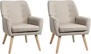Oikiture Armchair with High Density Foam Padded Seat and Full Back Support 2pcs Accent Chair Reading Room Lounge Chair for Home Living Room Bedroom Beige