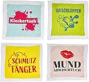 MIK funshopping Set of Magic Hand Towels, Magic Cloth, Magic Towel, Party Bag, Children's Gift Tombola (Set of 4 Funny Sayings)