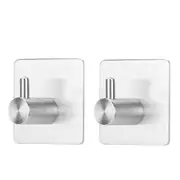 2Pcs 304 Stainless Steel Punch Free Self Adhesive Coat Clothes Towel Hooks for Kitchen Bathroom Bedroom