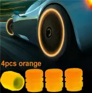 4pcs Luminous Tire Valve Cap Car Wheel Dust Covers Glow In The Dark -Orange