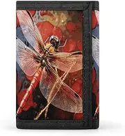[HJKBCV] Red Dragonfly Trifold Wallet Credit Card Purse Portable Outdoor Sports Wallets Pocket Coin Wallet with Id Window for Men Women, style, One size, Style, One size