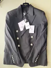 Balmain Women's Double Breasted Blazer Tailored Wool Silver Button Black Size 44