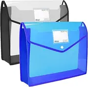 YoeeJob Plastic File Folders Legal Size 2 Pcs, Expandable Document Folder with Snap Button Closure, B4 Expanding File Wallet Envelopes Pouch with Label Pocket, Black&Blue