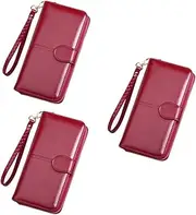 [SAFIGLE] Pcs Snap Closure Wallet for Women Large Zippered Purse Wallet Pocket for Daily Use Wine