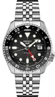 Seiko Men's 5 Sports Automatic GMT Stainless Steel Black Dial Watch SSK001