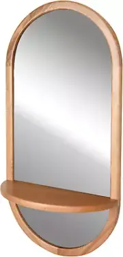 Oval Bathroom Mirror with Removable Shelf, Wood Framed18X36 Inch Mirror for Bedr