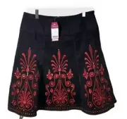New, Next Skirt UK 14 Petite, Brushed Velvet With Red Embroidery & Gold Sequins