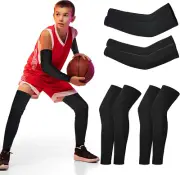 4 Pairs Kids Leg Sleeves Compression and Arm Sleeves Youth Leg Sleeves Arm Wraps
