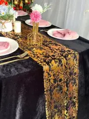 Black and Gold Table Runners 49ft 588 inches Sequin Glitter Foil Metallic Par...