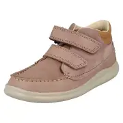 Girls Clarks Crest Tuktu Pink Combi Leather Moccasin Style Ankle Boots