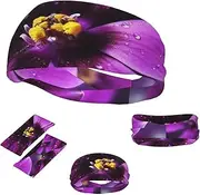 FJWSLCH Purple flower Headbands for Women Men Non Slip Workout Sweatbands Adjustable Sports Hair Bands Elastic Head Bands Moisture Wicking Hairband for Running, Cycling, Yoga, Spa