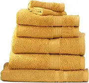 7pc Renee Taylor Stella Bath Towel/Mat Set Soft Bamboo Cotton 650 GSM Mustard