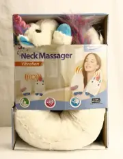 Health Touch Neck Massager Unicorn Plush White/Multi Color Vibration
