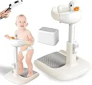 YSOAE Portable Bath Helper, Adjustable Height Shower Stand with Anti-Slip Base, Bath Shower Standing with Adjustable Height and Handle, Free Mother Hands, with Bath Seating