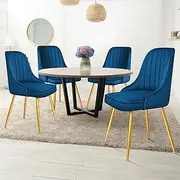 [ALFORDSON] Velvet Dining Chairs Set of 4, Kitchen Chair with Metal Legs & Adjustable Floor Protector, Reading Seating for Home Cafe Coffee Table, Max 150kg, Blue