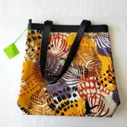 Vera Bradley Tote Bag Lighten Up Front Zip Painted Feathers Yellow Purple Black