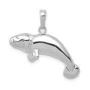 14k White Gold Solid Polished Manatee Pendant