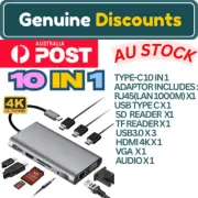 10 in 1 USB Type C Hub Docking Station USB 3.0,HDMI,VGA,RJ45,SD,TF,Audio,PD 100w