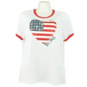 Bobs By Skechers Dog and Cat Heart Pride Ringer Womens Ladies Tshirt Tee Medium