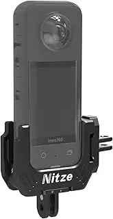 [Nitze] Frame Cage for Insta360 X3, Insta 360 X3 Cage, Aluminum Half Cage with 2 Cold Shoes, 2 Folding Fingers and 1/4" Threaded Holes with Locating Holes - T-IN01A
