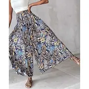 Women's Wide Leg Pants Trousers Casual Boho Full Length High Waist Plain Pocket Elastic Drawstring Design High Cut Breathability Soft Micro-elastic Vacation St